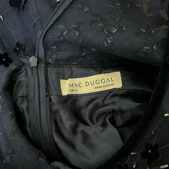 *Mac Duggal Navy Embellished Illusion High Neck Long Sleeve Fit Flare Dress – Sz - Picture 10 of 10